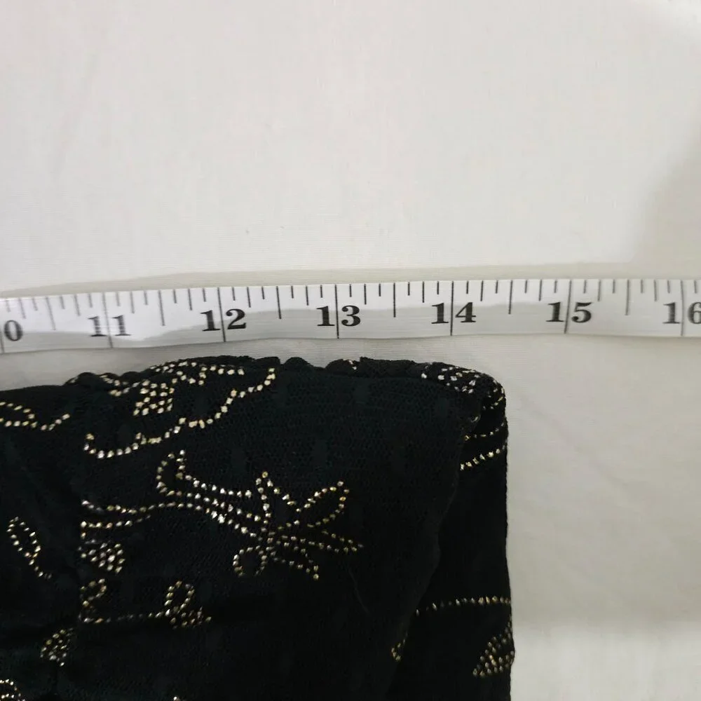 Black Gold Metallic Floral Sleeveless Tank Top With Rhinestone Strap Express S - Picture 9 of 9